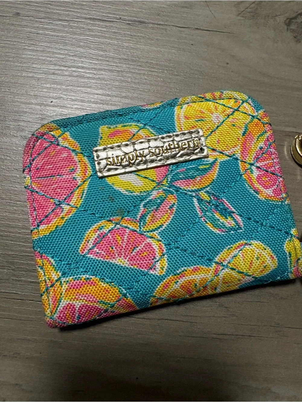 Simply, southern grapefruit Teal Citrus Card Holder with Gold Keyring